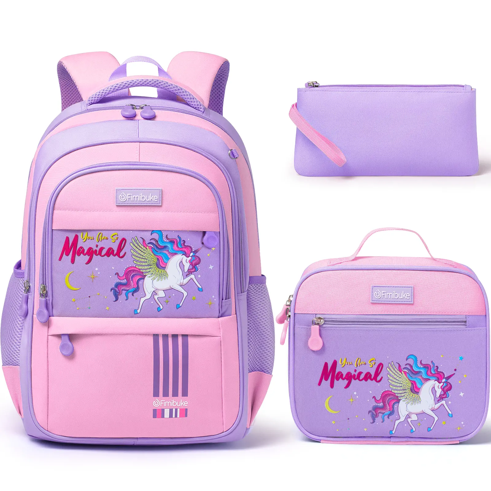 Fimibuke Casual Printed Backpack Set for School, 3Pcs Waterproof Backpack with Lunch Bag & Pencil Bag - School Backpack Bookbag for Middle School Teens Girls, Roomy Interior & Multi-Pockets