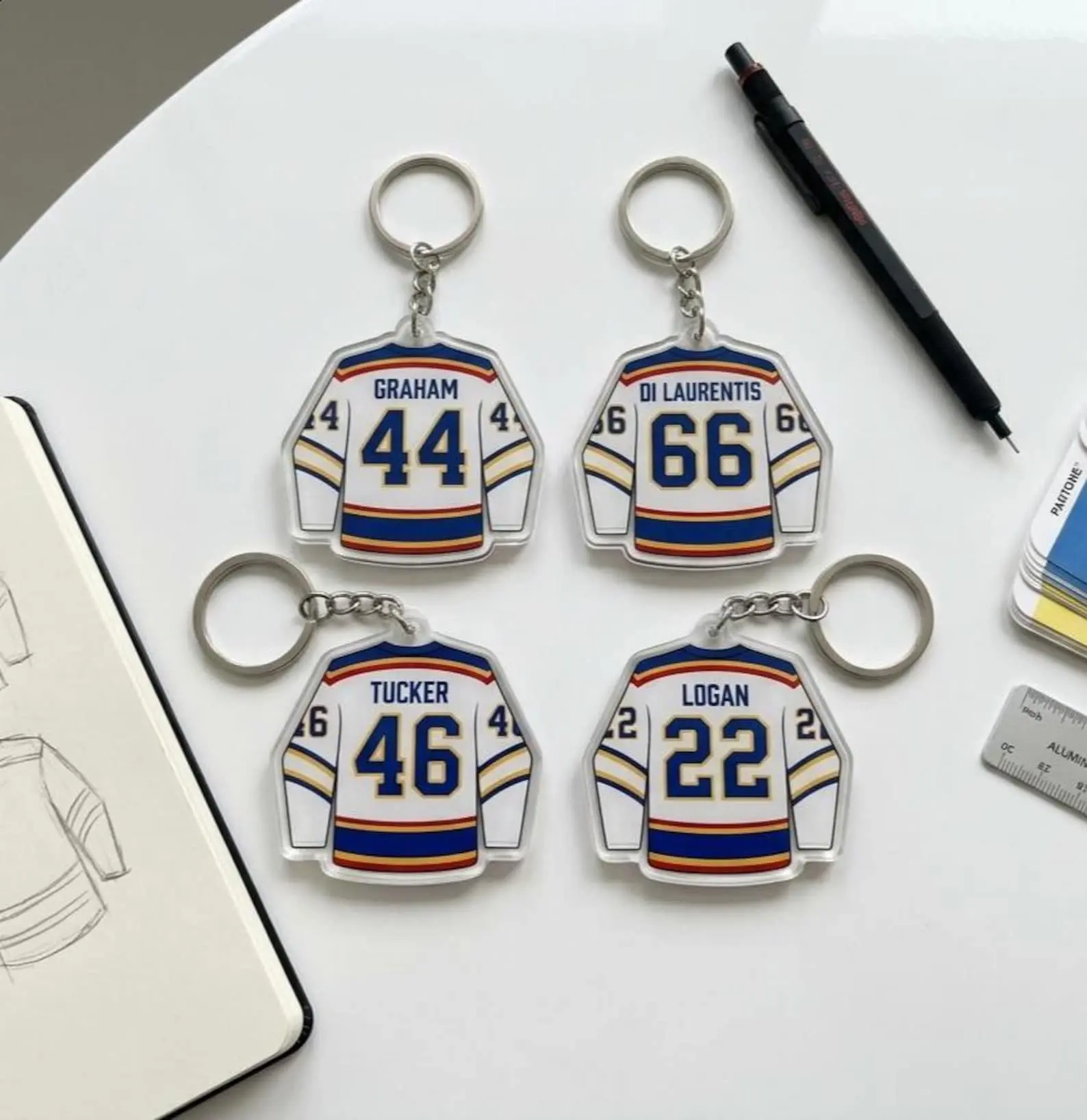 Briiar U Off Campuus Hockey Practice Jersey Keychain, Garett GHam 44 Hockey Romance Keychains, Off Cpus Bookish Apparel, Logan, Di L Tucker, Off Cpus Keychains
