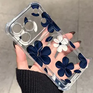 Blue Floral Pattern Card Holder Case for iPhone 17/16/11 12 13 14 15 16 Pro Plus Max XR, Anti-Drop Phone Cover