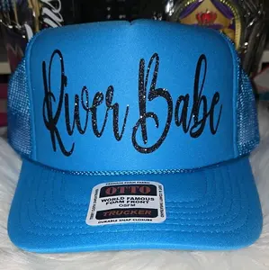 Otto Brand River Babe Trucker Hat with Black Glitter Writing Fashion Accessory 5-Panel High-Profile Mesh Back Foam Front Panel