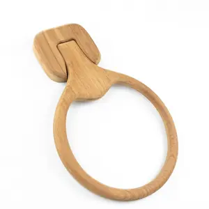 HomeRoots 475861 Traditional Solid Teak Wall-Mount Towel Ring, Brown Wall-Mount Rings