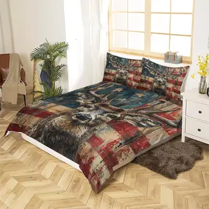 Deer & Flag Pattern Bedding Set, 1 Count Bedspread & Pillowcase without Filler, Soft Comfortable Bedding Set for Home Bedroom