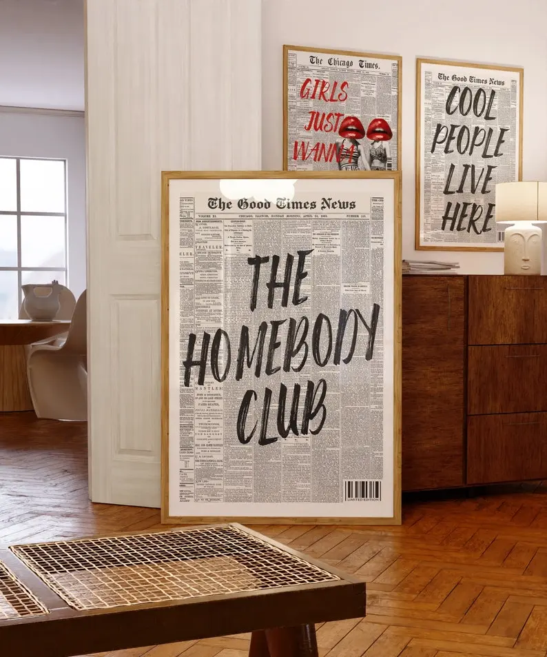 [Sale off up to 50%] [Free $hipping] Homebody Club Poster, Trendy Newspaper Print, Minimalist Wall Art, Living Room Decor, Funky Quote Art Aesthetic