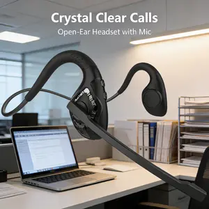 Open Ear Bluetooth Headphones Air Conduction Wireless Headset with Mic for Running Driving Office All-Day Comfort Secure Fit