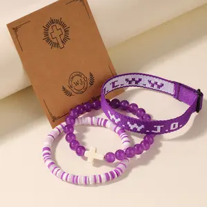 Handmade Cross Charm Beaded Bracelet Set Elegant Religious Style Wrist Jewelry Comfortable To Wear With Nice Blessing Meaning Ideal For Daily Wear Religious Occasions And Various Holiday Gifting-MM1