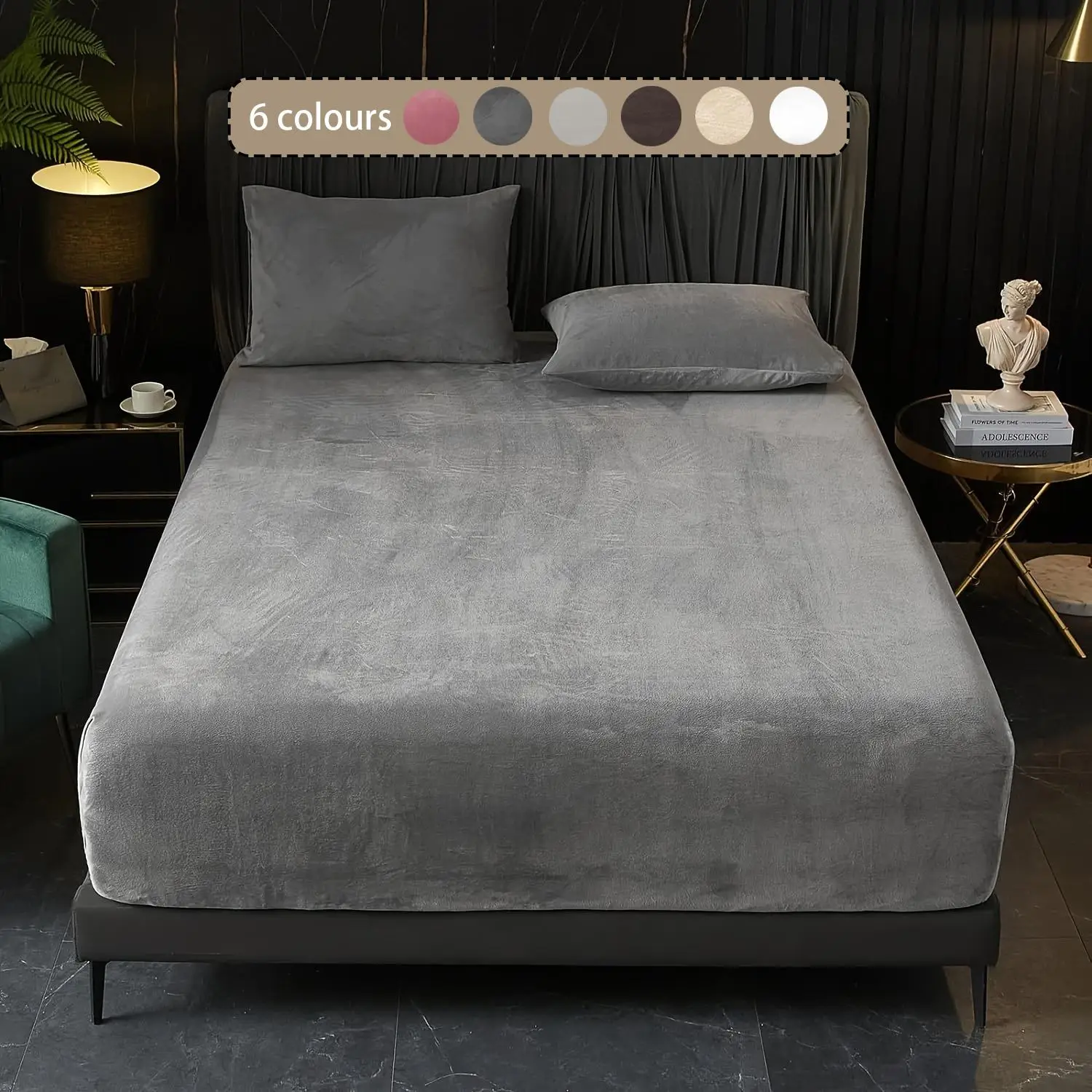 Solid Color Fitted Sheet & Pillowcase Set, 3 Counts/set Including 1 Count Plush Fitted Sheet & 2 Counts Pillowcases without Filler, Soft Bedding Set,