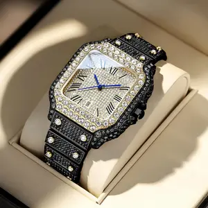 Dayand Night Women's 42mm Square Face Elegant Quartz Watch - Stainless Steel Wristwatch with Iced-Out Moissanite Roman Numerals, Analog-Digital Waterproof Timepiece for Business Banquets & Daily Wear, Ideal Women's Gift Accessory, Diamond-Embellished Qua