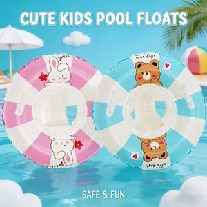 Cartoon Inflatable Baby Swim Ring with Seat, Anti-Rollover Non-Slip Handles, Rabbit/bear 2 Styles, Thickened PVC Kids Float for Summer Water Play