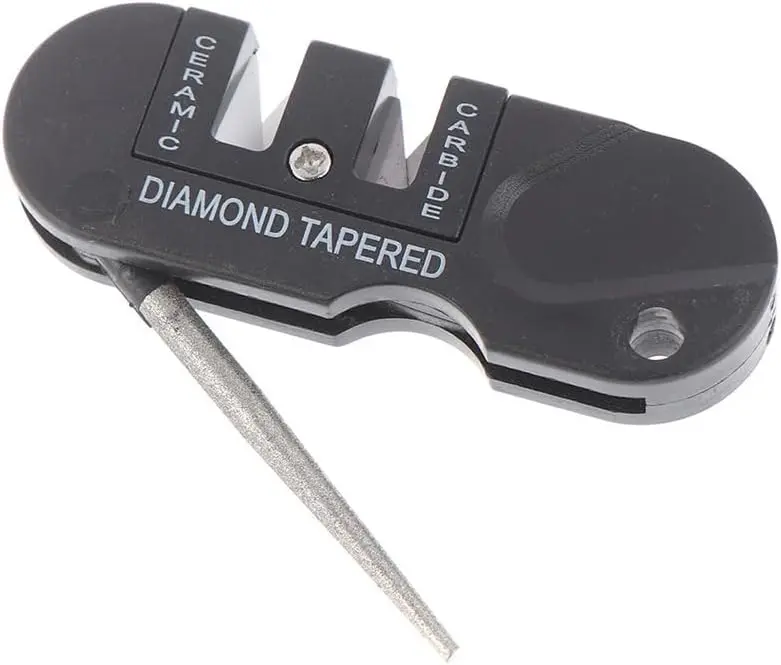 4-in-1 Tungsten Steel Multi-Functional Pocket Knife Sharpener - Portable Compact Durable Sharpening Tool for Camping, Outdoor Use - Fits Knives, Scissors