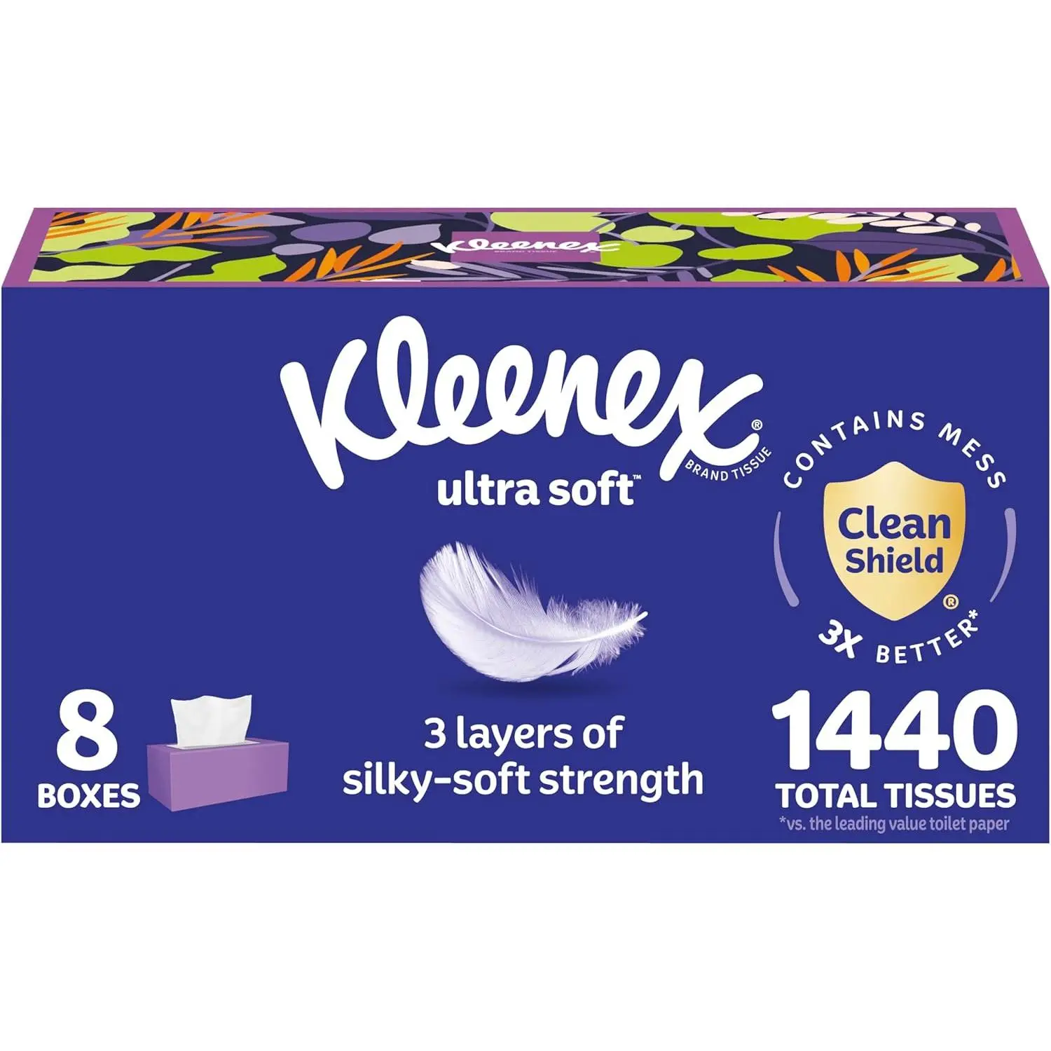 Ultra Soft 3-Ply Facial Tissues 8 Flat Boxes 180 Tissues per Box for Home or Office Use