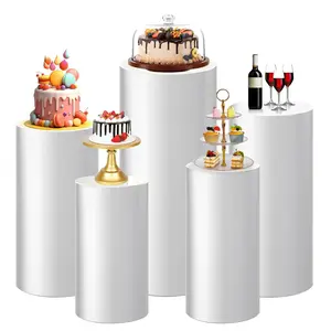 Cylinder Pedestal Stands, 3pcs/5 Pcs of White Cylinder Pedestal Display Stands for Birthday Wedding Party Home Decor, Metal Dessert Cake Display Stands, Round Display Plinth Pillars, Cylinder Pedestal Stands