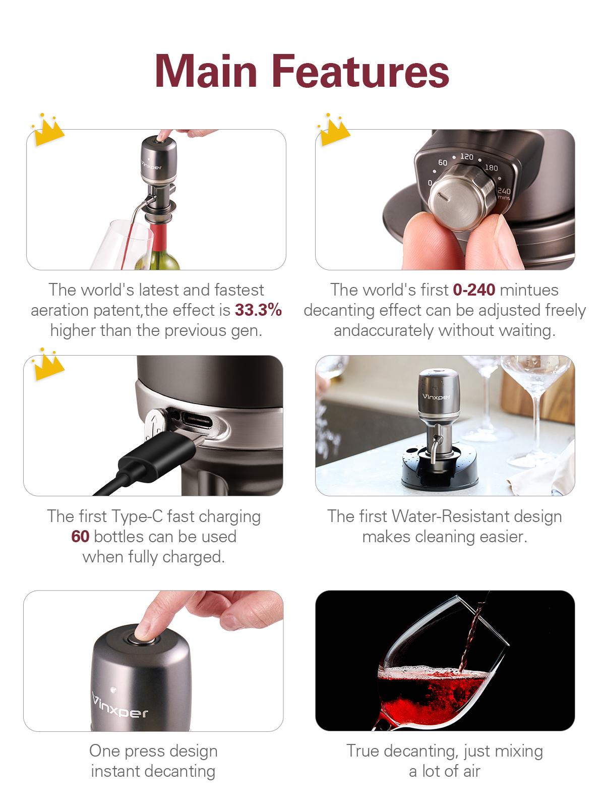 Vinxper Expert Adjustable Wine Aerator/Decanter for Instant Decanting on Demand - Suitable for All Kinds of Wines - Kitchen, Utensils