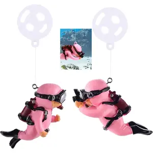 2-Pack Tank Decorations, Cute Little Diver, Aquarium Decoration Accessories Ornaments with Float Ball, Playmate for Tank Suitable for All Kinds of Fish and Tanks (Pink)