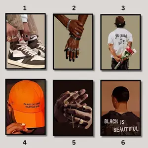 6-Piece Artistic Paper Wall Print Set - Man & Boy, HypeBeast Sneaker, Fashion, Abstract Black Graphic Artwork, Hand-Printed Long-Lasting Luster Paper Room Decor Posters with Tape for Easy Wall Decoration Display
