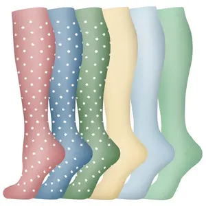 Dot-patterned floral compression short socks - 6 pairs.Soft, pastel-colored wide-leg compression socks.Leg warmth cover.Comfortable for long wear.Suitable for walking and fitness.Daily wear.
