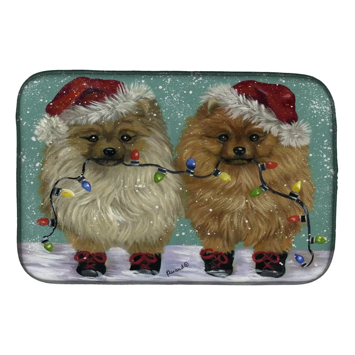 Carolines Treasures PPP3267DDM 14 x 21 in. Pomeranian Christmas Lighten Up Dish Drying Mat