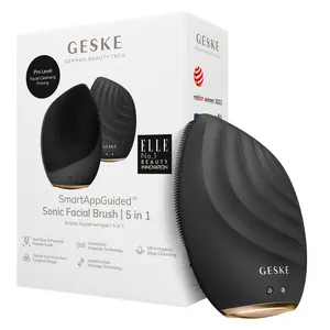 GESKE SmartAppGuided™ Sonic Facial Brush 5 in 1 | Vibrating Electric Facial Cleansing Brush | Soft Silicone Brush | Professional Facial Cleanser | Skin Cleanser & Exfoliator | Face Massager