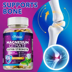 Pslalae 1000mg Magnesium Citrate Capsules, Gluten-Free, Non-GMO, Supports Heart and Bone Health, 120 Capsules Dietary Supplement.