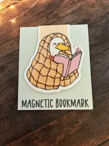 Cozy Duck Reading Magnetic Bookmark, Cute Bookish Duck Under Blanket with Book, Reader Gift, Book Lover Accessory, Kawaii Animal Bookmark
