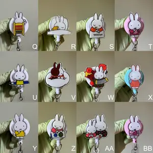 White Rabbit Bunny Animal Badge Reel, ID Holder, Kawaii Retractable, Badge Holder Accessory