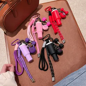 Sweet And Cool Girl-Style Mini Water Cup Keychain Pendant with Dumbbell & Kettlebell Charms Braided Strap for Backpacks Shoulder Bags Key Rings Daily Use Ideal for Students and Commuters gift