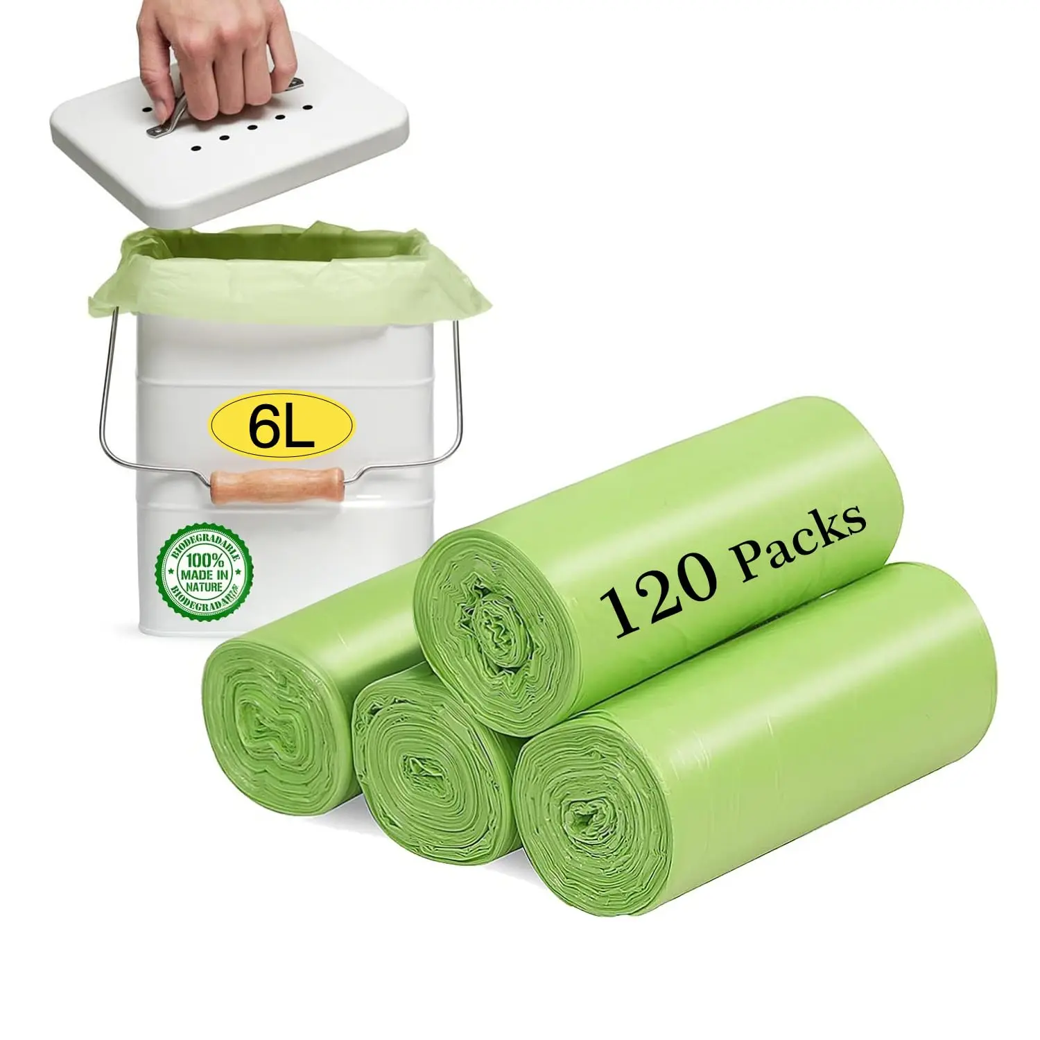 Small Trash Bags 1.2 Gallon - Compostable Garbage 5 L Mini Can Bin Liners Clear Waste Basket Liner Unscented Sacks For Bathroom Travel Office Toilet Dorm(120 Counts  Green)