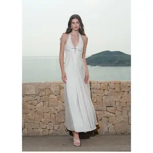 Sheer Luck Tasman V-Neck Cutout Waisted Neck Midi Dress (White)