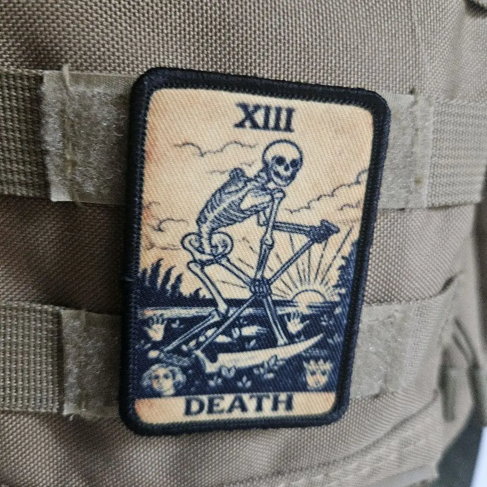 death grim reaper tarot card goth  2"x3" morale patch with hook and loop backing