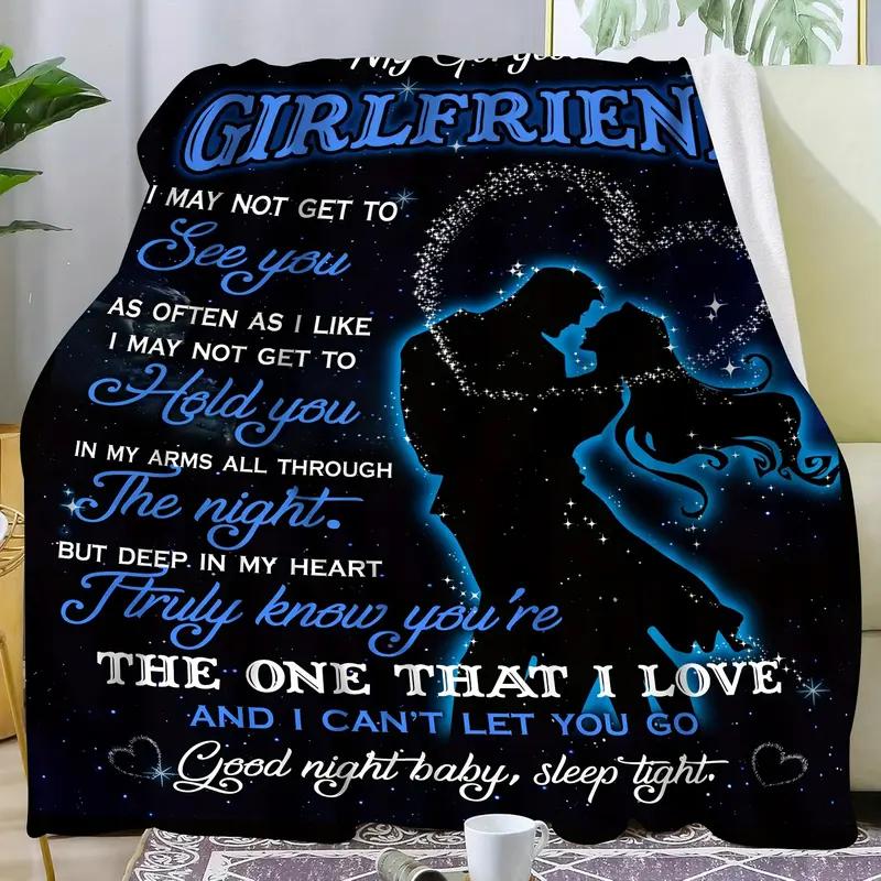 Soft and Comfortable Flannel Throw Blanket - Romantic Love Themed Country Style Four Seasons Knitted 100% Polyester Blanket with Digital Printing - Unique Gift Idea for Girlfriend