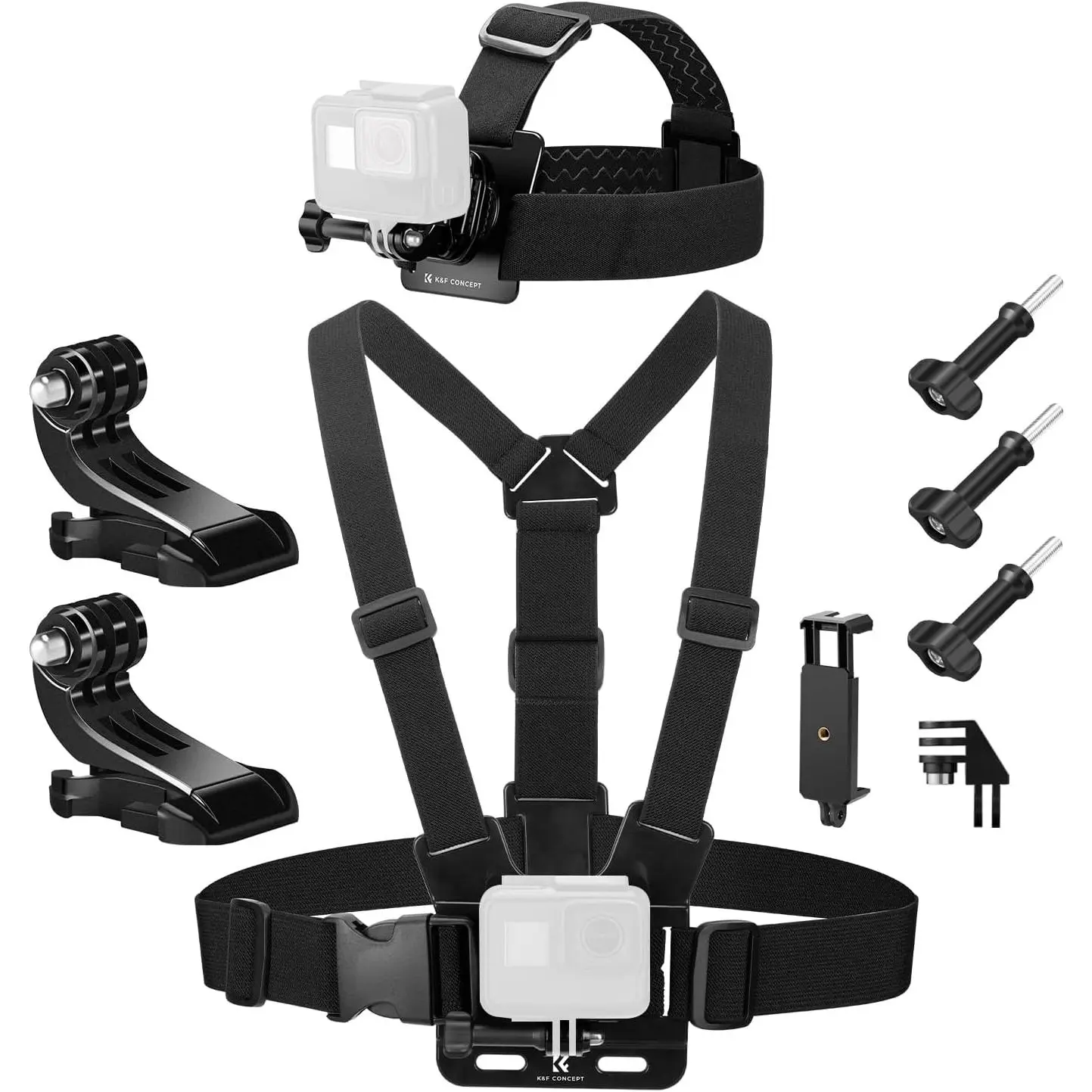【DealsForYouDays】K&F CONCEPT Head Strap & Chest Mount Set for GoPro Hero 13 12 11 10 9 8 7 6 5 4 Session DJI Osmo Action Cameras, Quick Release Adjustable Action Camera Accessories Kit