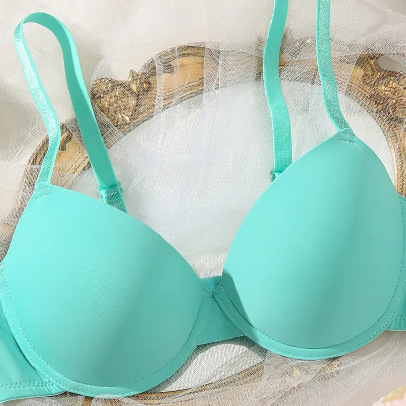 Women's V-Neck Push-Up Bra, Comfortable Lightweight Underwear for Daily Wear, Medium Support, Plain Pattern, Fitted Design, Unlined Construction, Casual Minimalist Bras for All Seasons, Basic Casual Style Bra