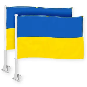 G128 2 Pack: Ukraine Ukrainian Car Flag | 11x17 In | Double LiteWeave Pro Series Double Sided Printed 150D Polyester | Flagpole Included | Perfect for Festival Celebrations, Parades