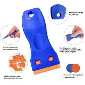 2 Pack Plastic Scraper Tool Set with 100 Replacement Blades, No Scratch Sticker Adhesive Remover, Safe Cleaning Scraper for Car Windows, Glass, Tiles & Hard Surfaces