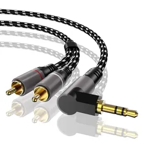 1Pcs Elbow 3.5mm to 2RCA Cable Aux Audio Cable 3.5 Jack to 2 RCA Male Adapter Splitter for TV Box Video Amplifier Speaker Wire Cord 1m 1.5m 2m 3m 5m 10m