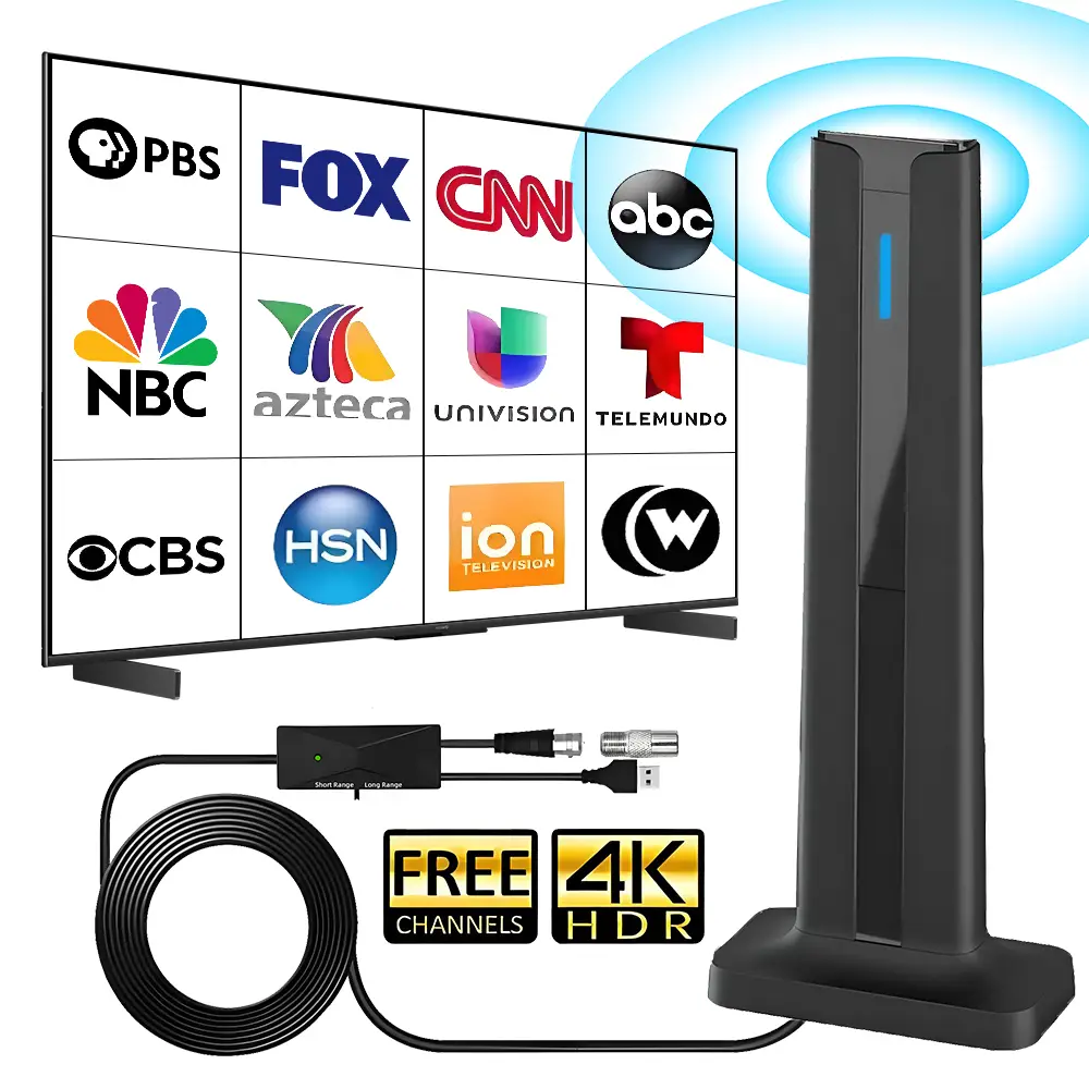 Digital TV Antenna for Smart TV Indoor,2025 TV Antenna with 3M Stick Base, 360°&Long Range Reception HDTV Antenna for Local Channels, Easy Installatio