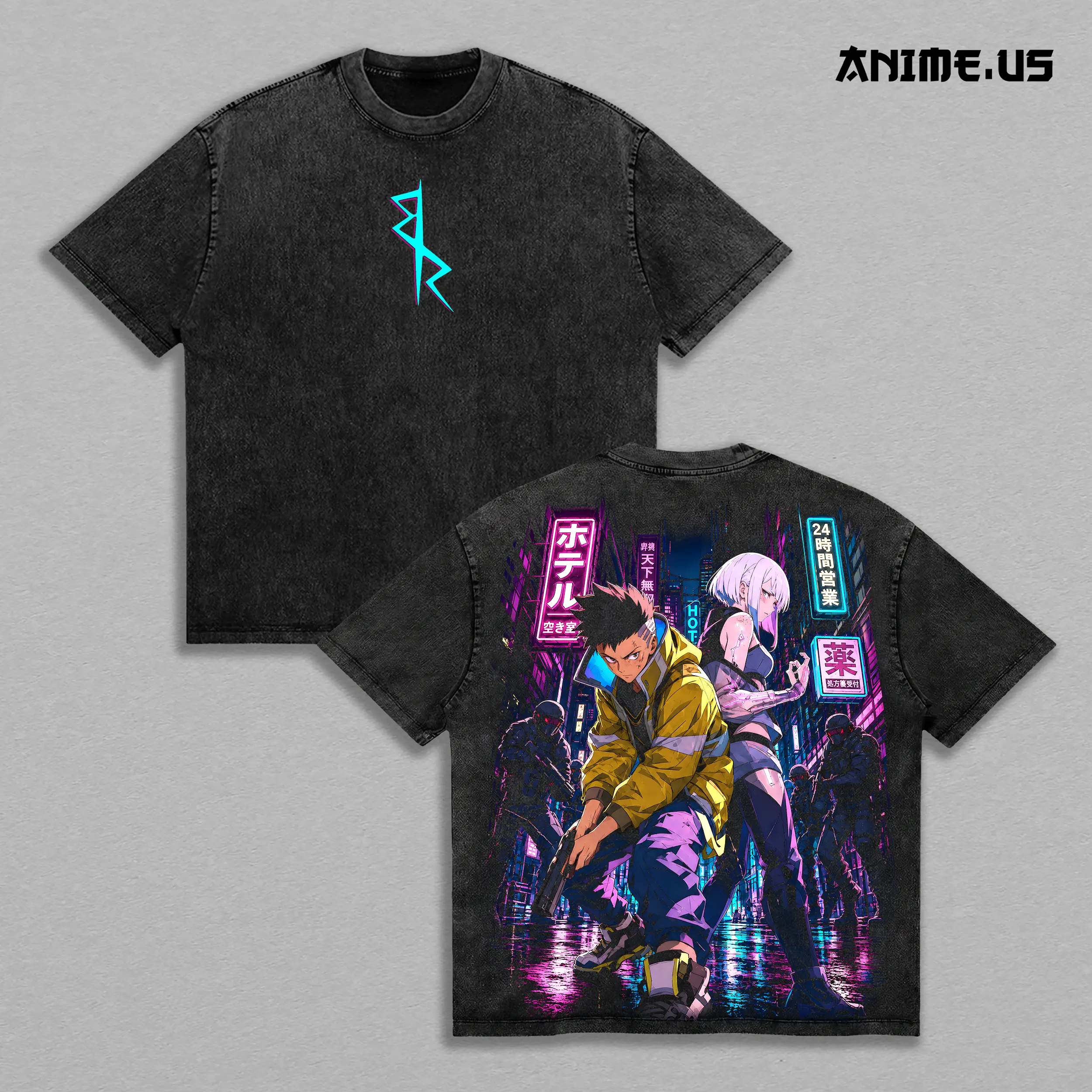 David Martinez x Lucy Cyberpunk Edgerunners Anime Washed Graphic Tee Futuristic Heavyweight Cotton Streetwear Shirt