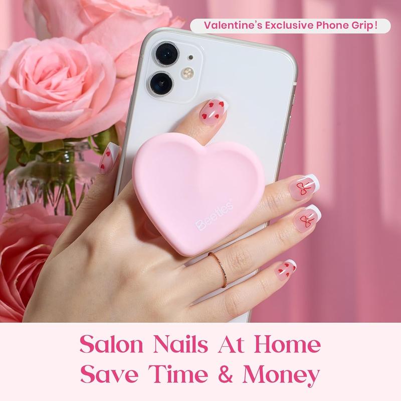 Beetles Valentine X Press Plus French Press On Nails Tips Kit, French Tip Pink Short Square Shape Natural Acrylic Nail Tips for Effortless Beauty & DIY Manicures - Frenchtipnails Spring Nail Valentine Gift Flower