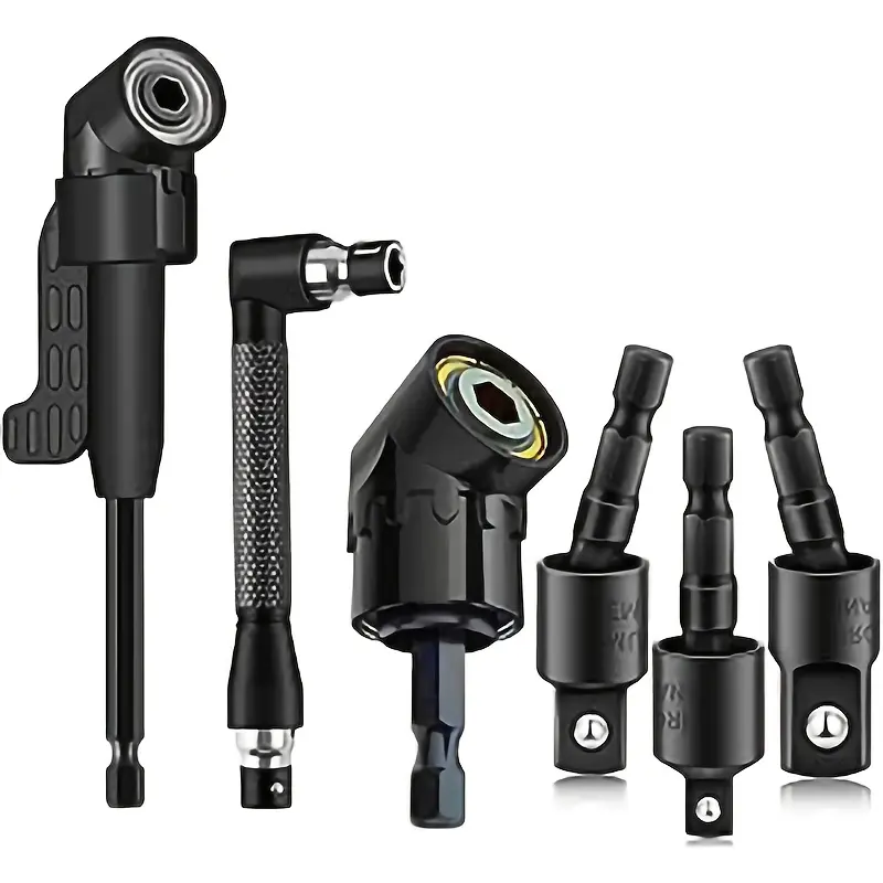 6-Piece Right Angle Drill Bit Set, Drill Bit Kit, Drill Attachment, Includes 3 Rotating 360° Socket Adapters, 2 Hex Shank Angle Drill Bits, 90° Oblique Drill Bit