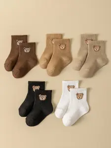 Baby Socks 5 Pairs, Infant Mid-Calf Socks, All-Season Comfortable Soft Breathable, Cute Bear Pattern, Unisex Toddler Socks, Soft Comfy Socks