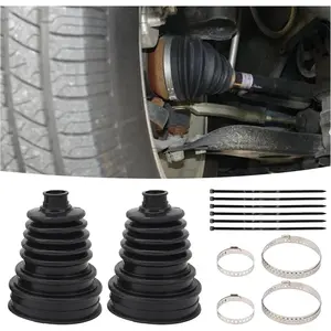 2PCS CV Boot with 4 Stainless Steel Clamps & 6 Cable Ties,Waterproof & Dustproof CV Axle Boot Repair Kit for Protect Axle,Universal CV Joint Boot Fits for Most Cars (Black)