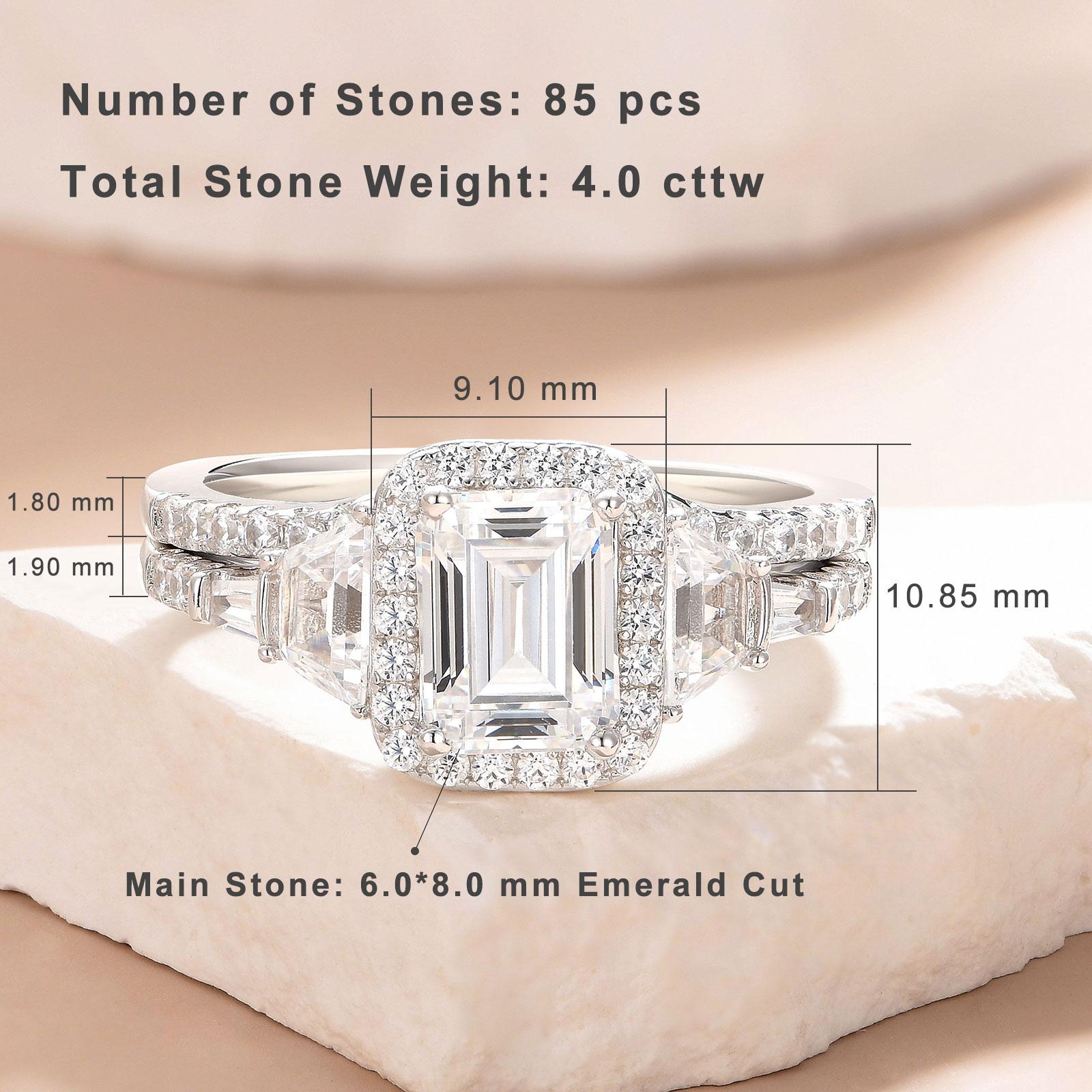 Newshe Wedding Rings for Her AAAAA Cubic Zircon Women's Bridal Sets 925 Sterling Silver Emerald Cut Engagement Ring Size 5-10