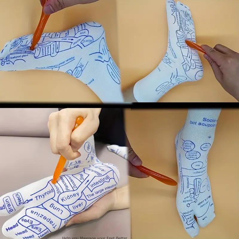 2-Piece Acupressure Foot Socks & Massage Stick Set: Foot Massage Socks with Acupressure Points Guide | Foot Reflexology Socks for Stress & Fatigue Relief