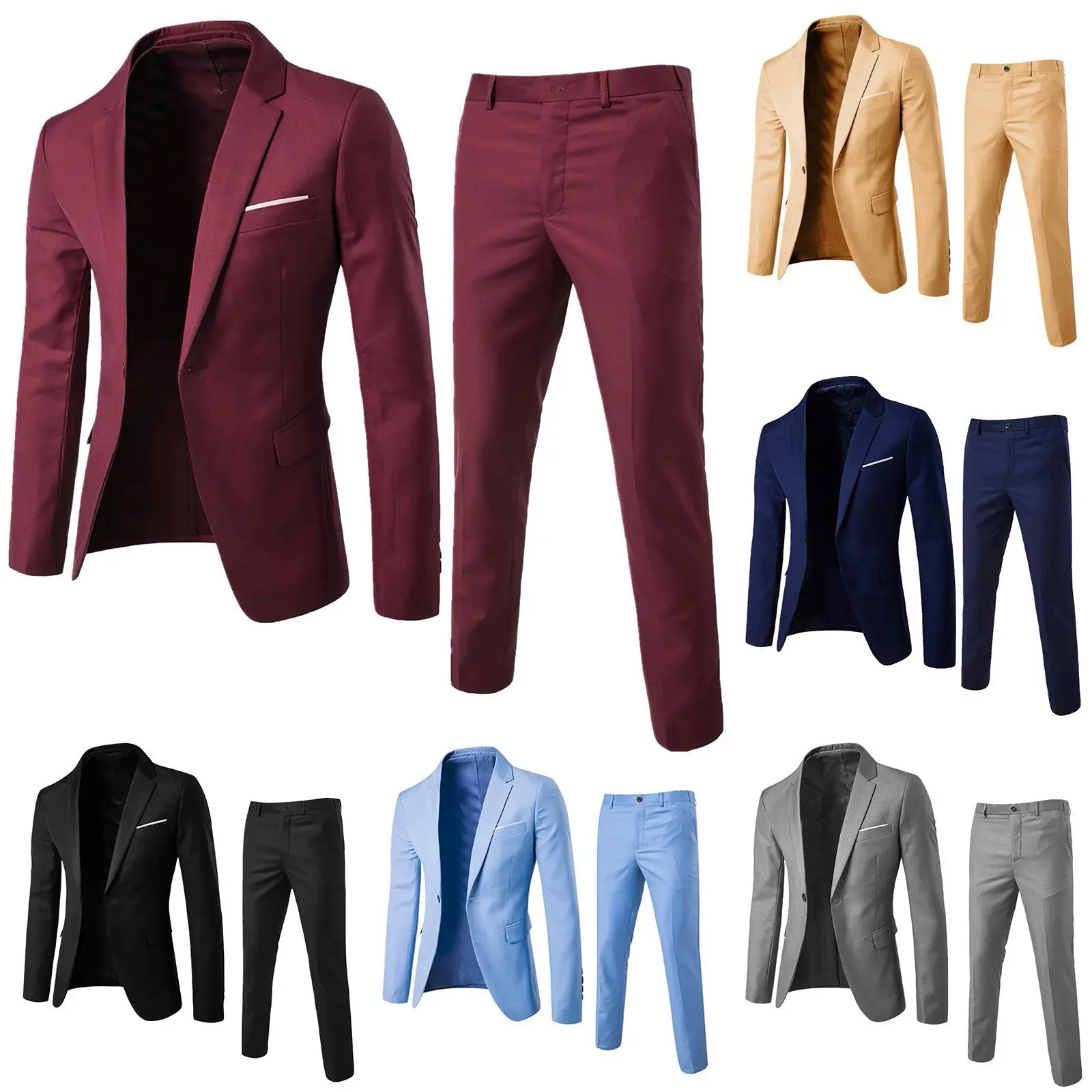 2025 Men's Suit Set Two-Piece Business Professional Formal Suit Small Suit Korean Style Slim Fit Groomsmen Bridegroom Wedding Suit Beige Long Sleeve Men's Wear Black Work Suit Suitable for Business Formal Occasions Prom Casual Suit small suit