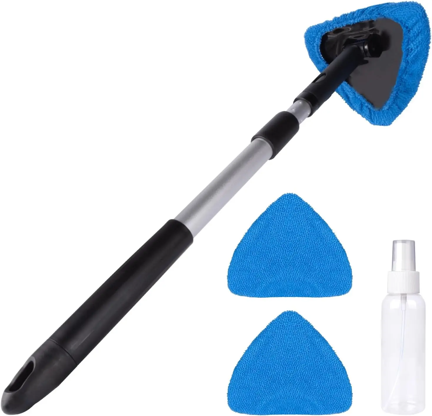 All-in-1 Car Windshield Cleaner Kit - Extendable Tool, 3 Microfiber Pads, Spray Bottle for Car, SUV, Truck Interior/Exterior Window Cleaning
