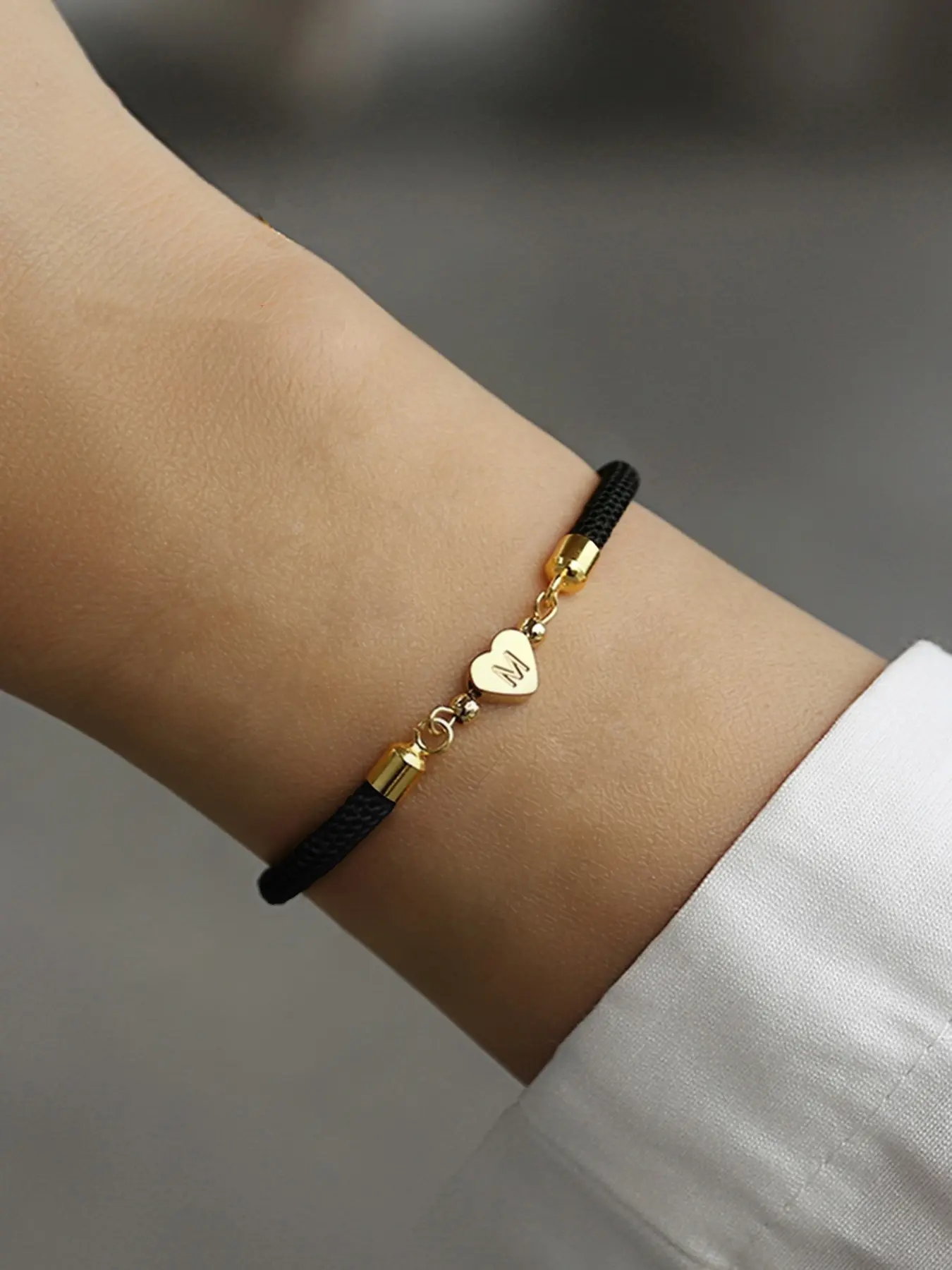 Fashion Heart Initial, Stainless Steel Jewelry for Women, Fashion Classic Adjustable Rope Heart Charm Bracelet for Women & Girls, Pretty Bracelet