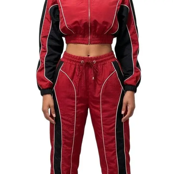 womens two-piece cropped top windbreaker set Womenswear Adjustable Casual Drawstring Everyday Style Vests Fit Basic Long Sleeve Minimalist Short