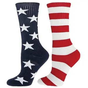 Mismatched American Flag Socks - Navy & Red Stripes, Star Pattern, Canvas Material, Available in Various Sizes