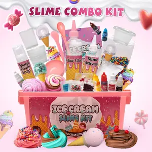 Ice Cream Slime DIY Kit Squishy Maker, Color Mud Crystal Mud Handmade Material Pack, Stress Relief Educational Toy Gift for 6+, Christmas Birthday Present