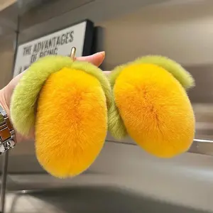 Real Otter Rabbit Fur Little Mango Car Keychain Pendant Ins Cute Plush Doll Doll Bag Bag Ornament Cute Keychain #DDF