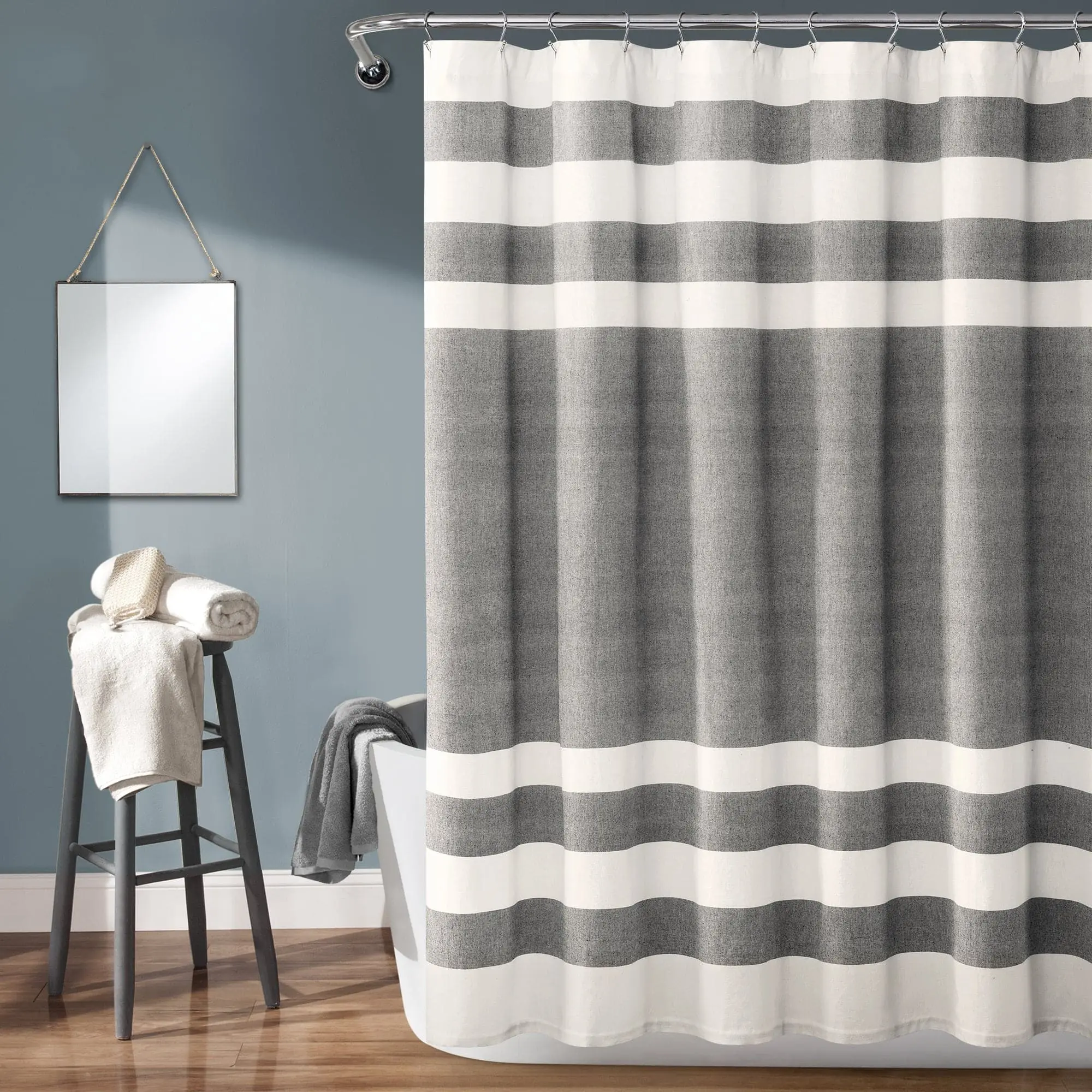 Lush Decor Cape Cod Stripe Yarn-Dyed Recycled Cotton Blend Shower Curtain (72x72in), Coastal Decor Bathroom Accessory, No Lining, Coastal Beach House Look for Home Supplies